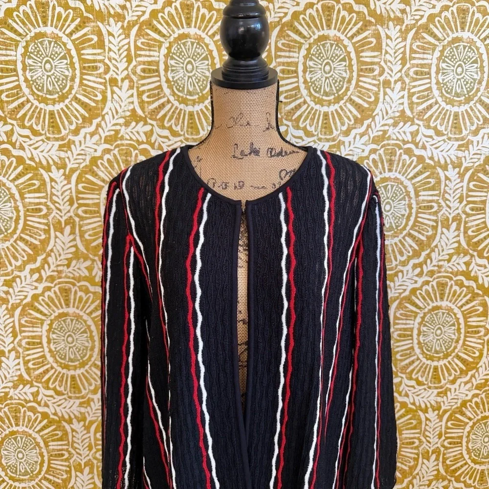 Misook Multicolor Striped Knit 3/4 Sleeve Open Front Cardigan Sz L